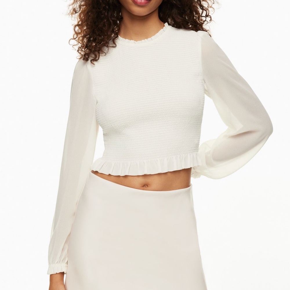 Wilfred Aritzia Women S Ivory Long Sleeve Smocked Chiffon Tempest Blouse